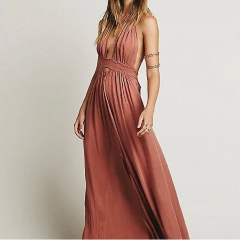 RARE Free People Look Into the Sun Maxi Dress in Terracotta, size M